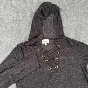 OLIVE+OAK Hoodie‎ Shirt Large Black Heather 1/4 Lace Up Long Sleeve Women's
